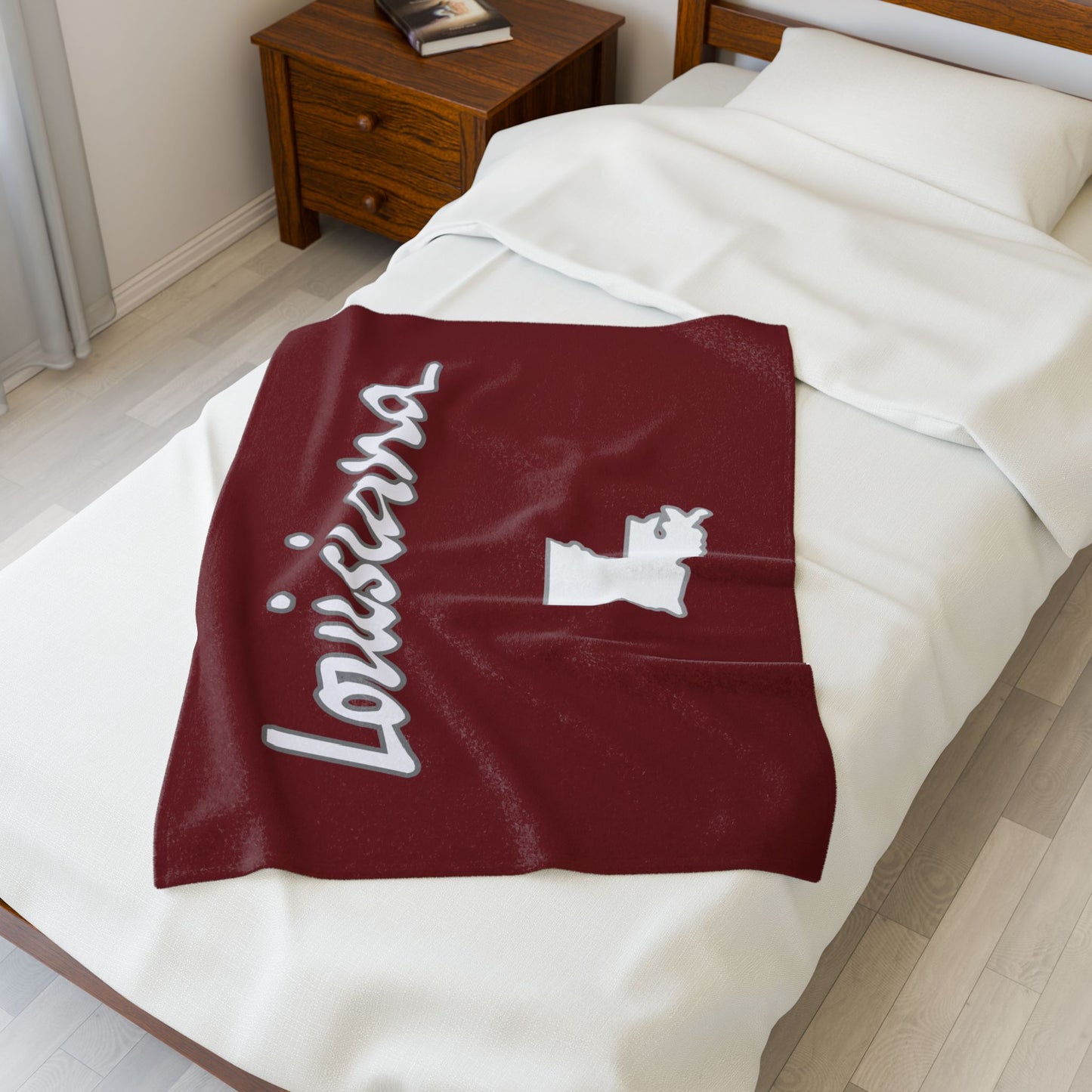 Louisiana Plush Blanket-Maroon/White