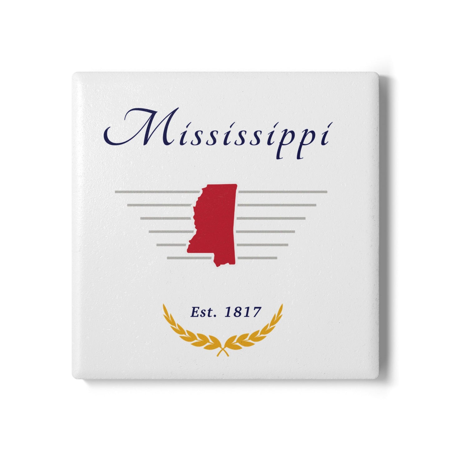 "Mississippi" Est. 1817 Ceramic Coaster - White