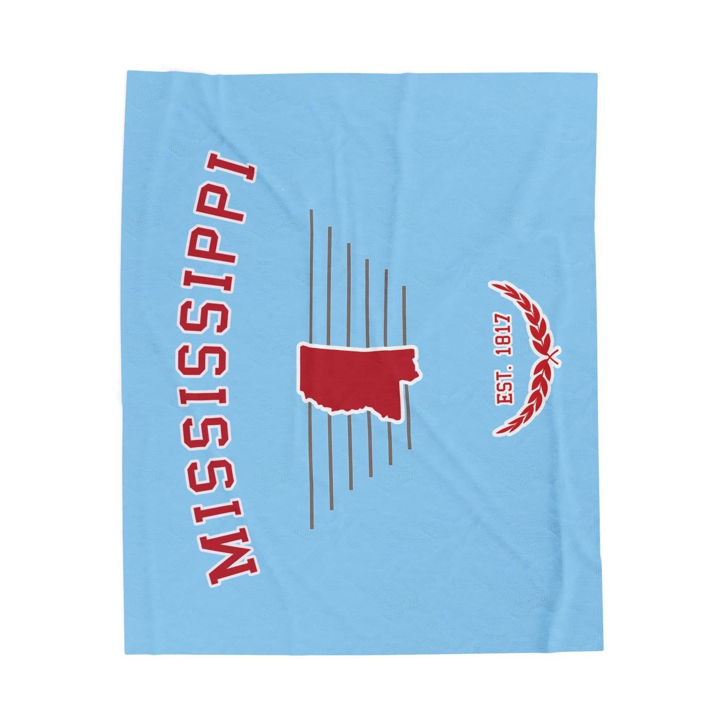 "Mississippi" Est.1817 Plush Blanket - Powder Blue/Red