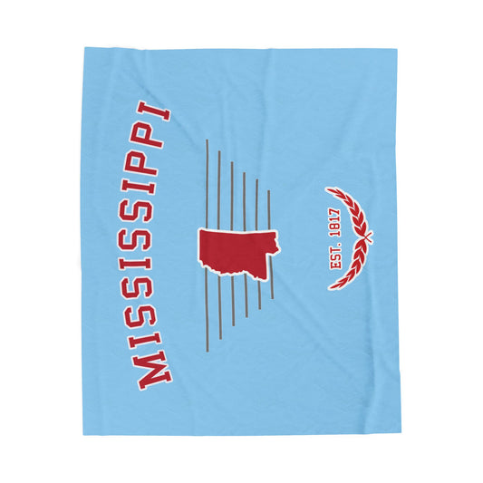 "Mississippi" Est.1817 Plush Blanket - Powder Blue/Red