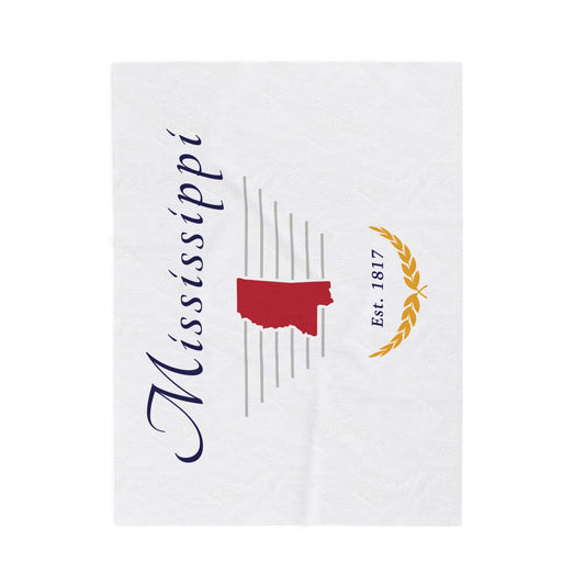"Mississippi" Est. 1817 Plush Blanket - White