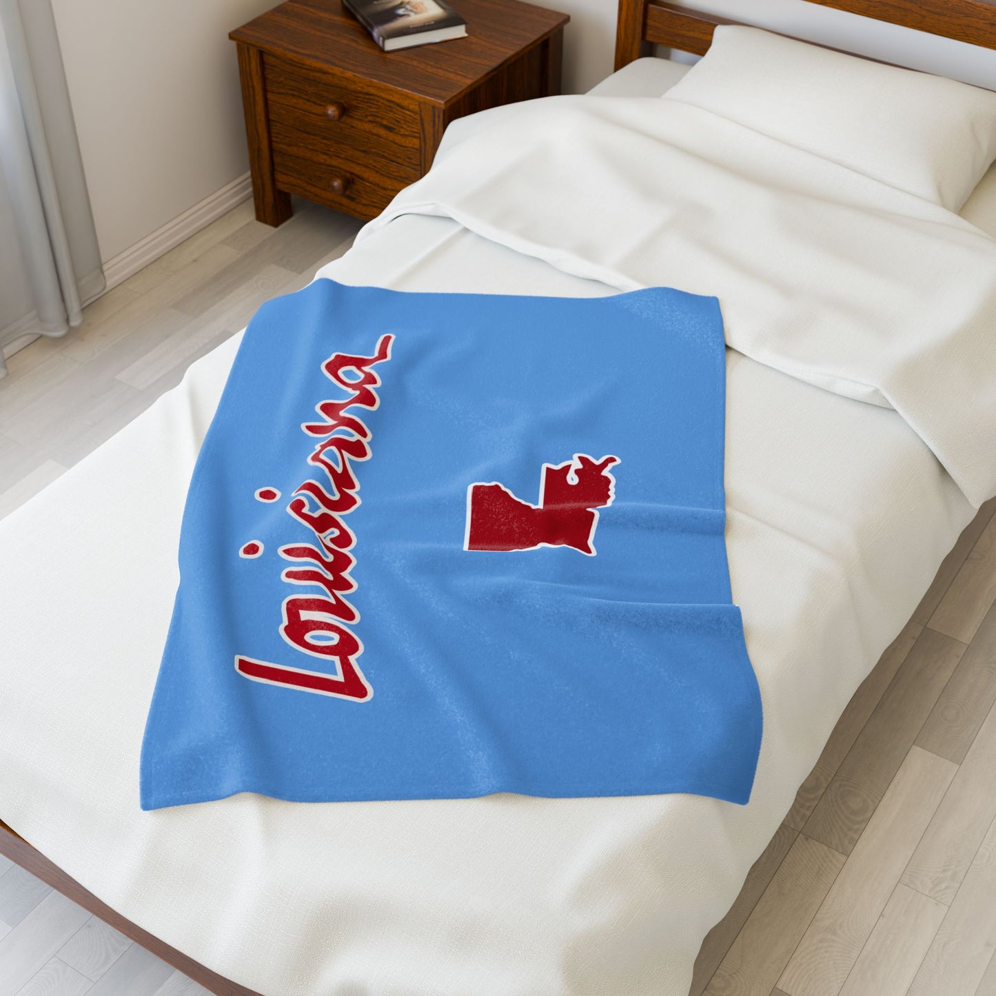 Louisiana Plush Blanket- Powder Blue/Red
