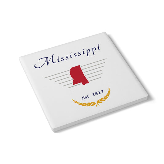 "Mississippi" Est. 1817 Ceramic Coaster - White