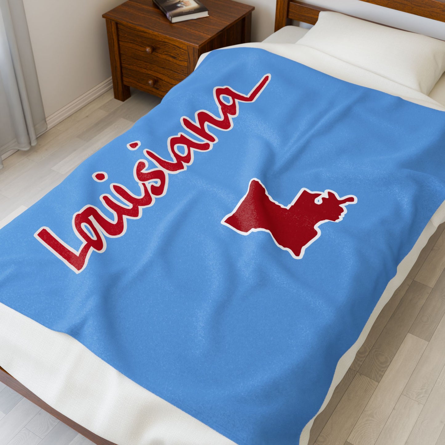 Louisiana Plush Blanket- Powder Blue/Red