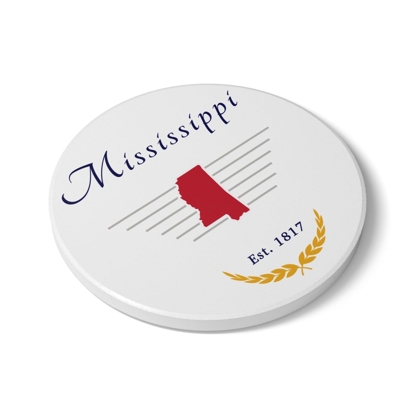 "Mississippi" Est. 1817 Ceramic Coaster - White
