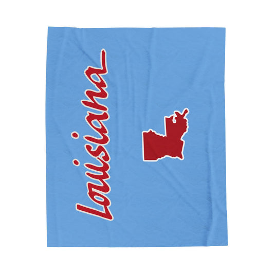 Louisiana Plush Blanket- Powder Blue/Red