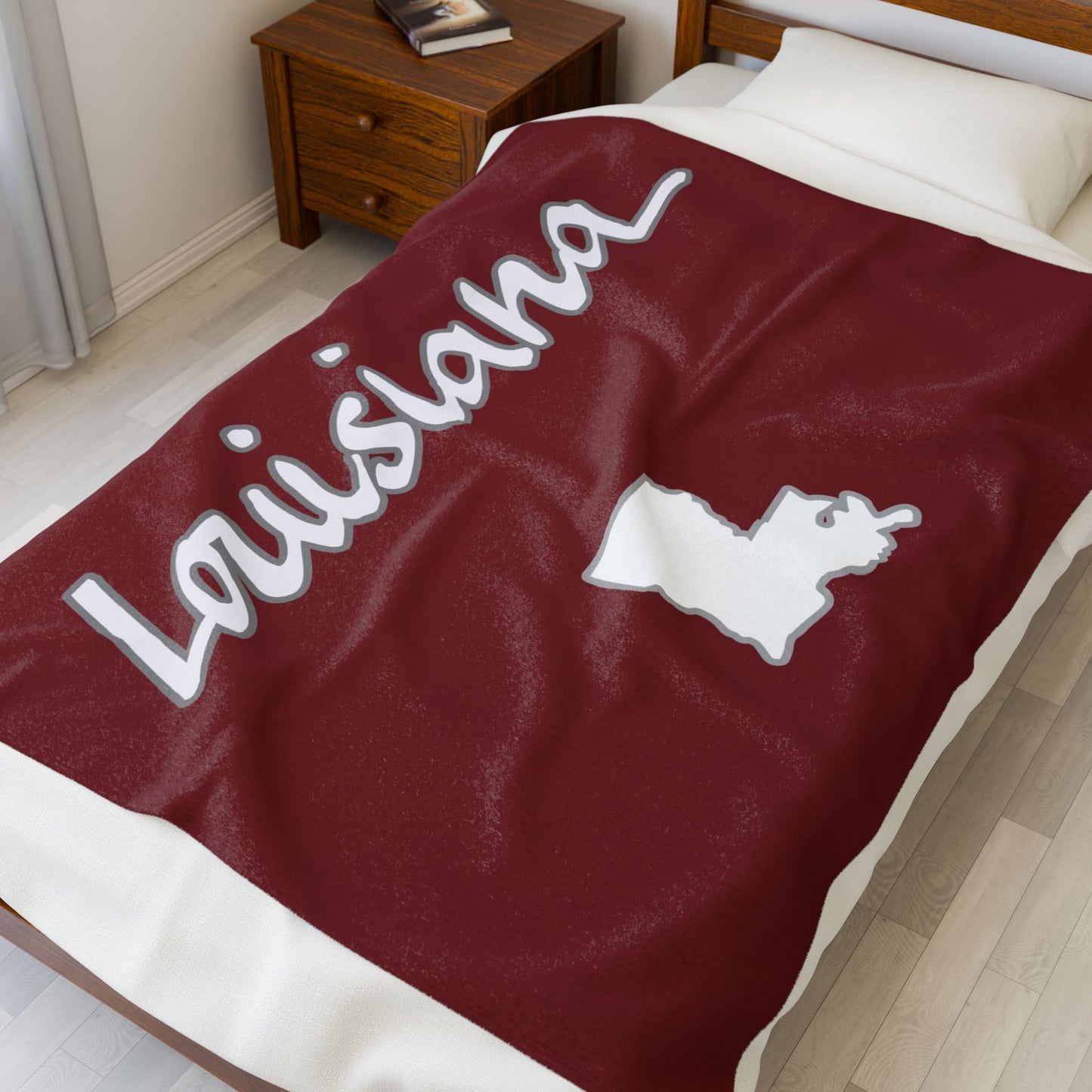 Louisiana Plush Blanket-Maroon/White