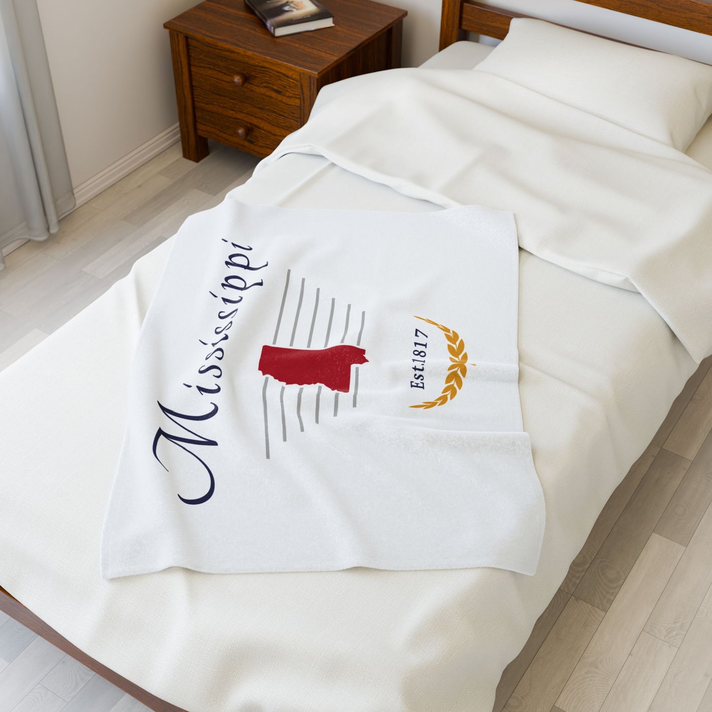 "Mississippi" Est. 1817 Plush Blanket - White