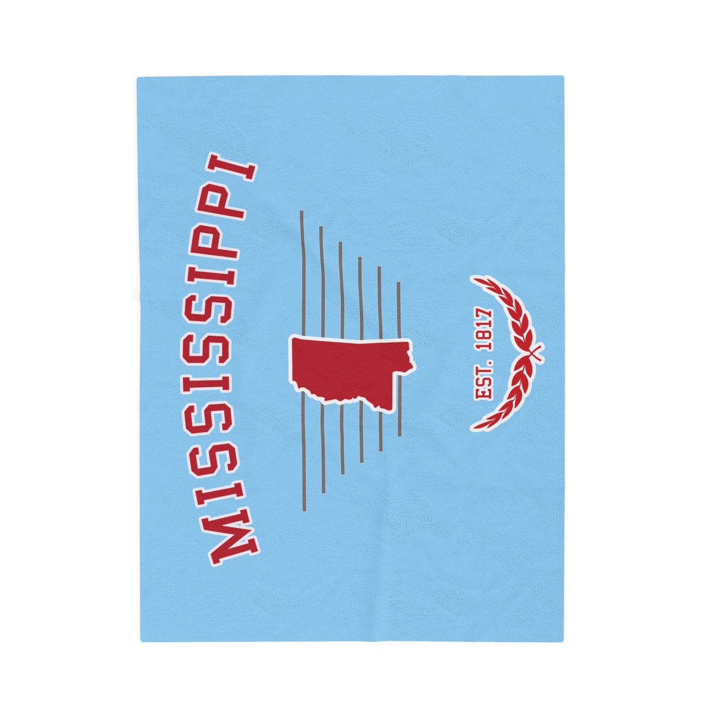 "Mississippi" Est.1817 Plush Blanket - Powder Blue/Red