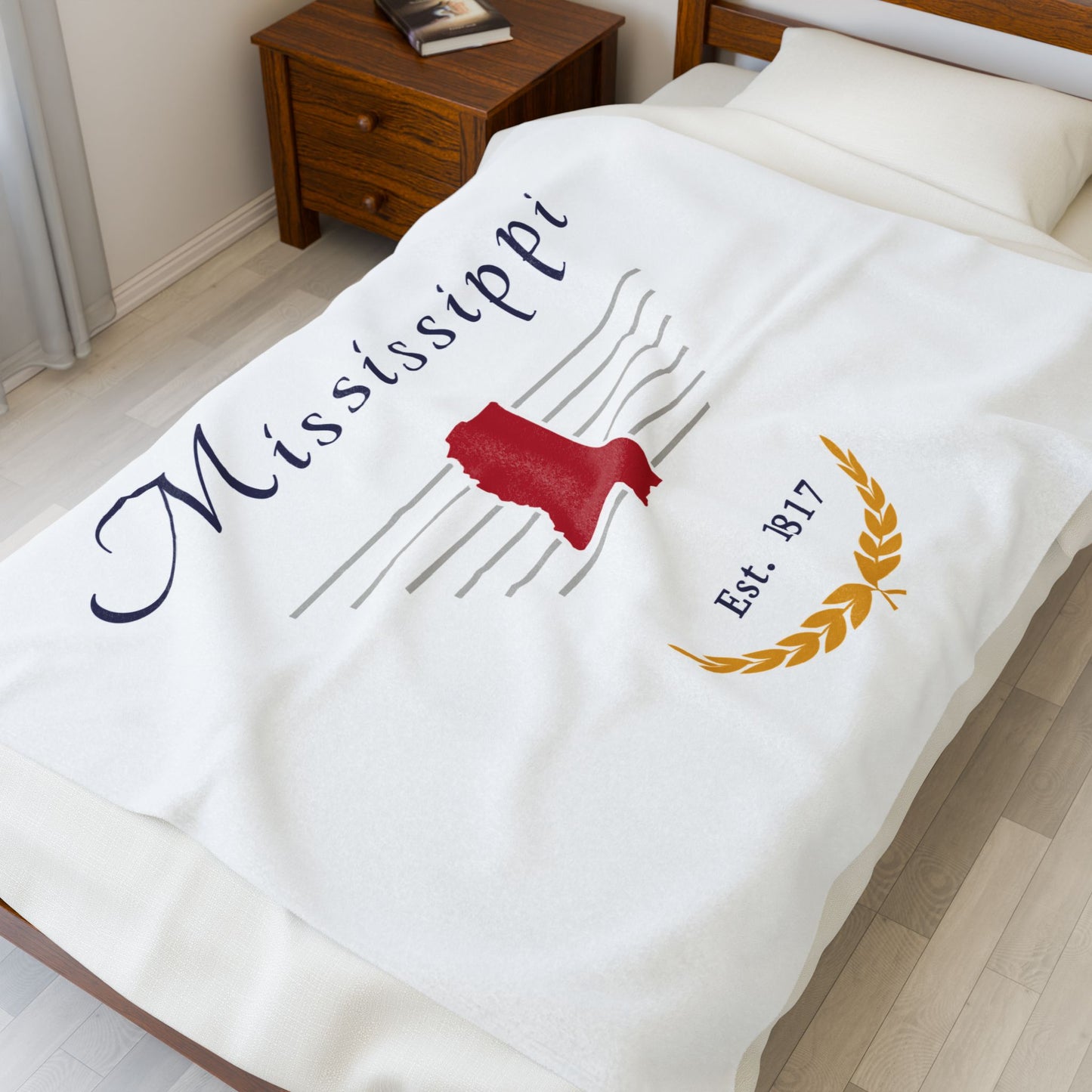 "Mississippi" Est. 1817 Plush Blanket - White