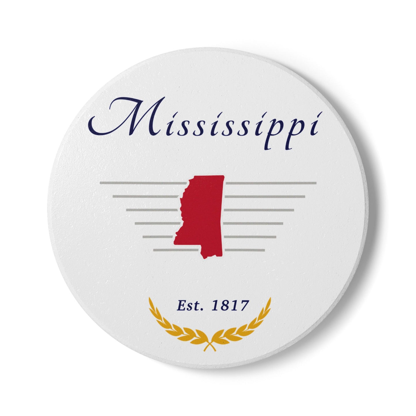 "Mississippi" Est. 1817 Ceramic Coaster - White